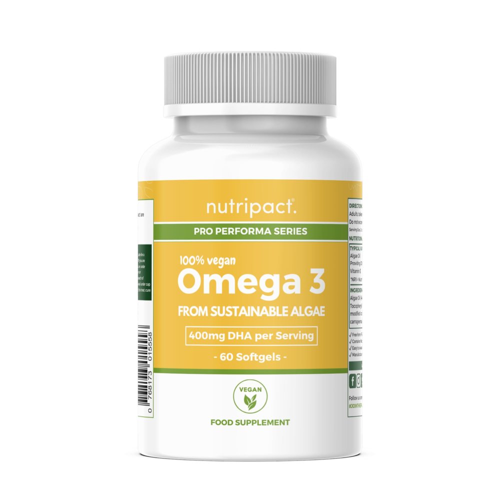 Nutripact Vegan Omega 3 Softgels from Sustainable Algae Oil with Vitamin E - 1000mg Algae per Serving - High Strength 400mg DHA Supplement  60 Capsules - Alternative to Fish Oil
