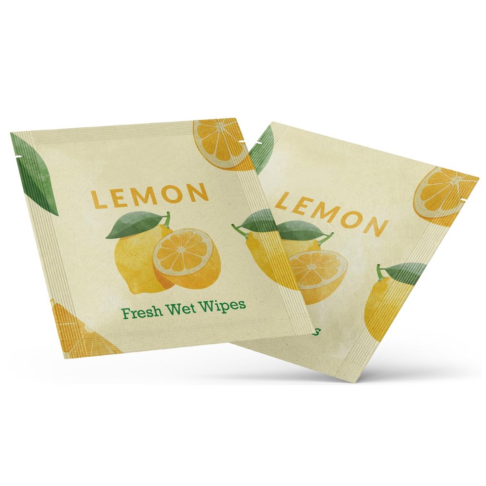 1000 x Refreshing Lemon Scented Hand Wipes Individually Wrapped Sachets Freshening Wet Wipes Foil Wrapped Hygienic Small Wipes