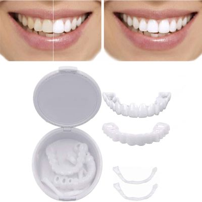 Fake Tooth Cover, 2 Pairs Dentures Veneers Upper and Lower Temporary False Teeth Cover Cosmetic Teeth Veneers Instant Perfect Smile Snap on Veneers Teeth for Men and Women