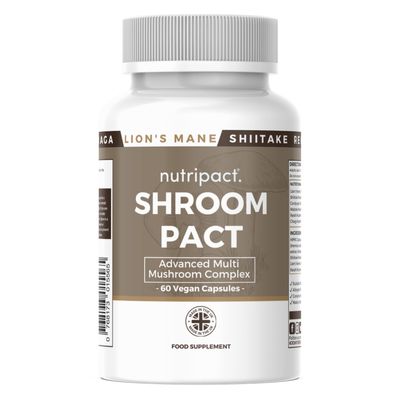 Mushroom Complex 6-in-1 Capsules  1800mg per Serving - Lions Mane with Reishi, Chaga, Cordyceps, Shiitake & Maitake  High Strength Vegan Supplement  60 Capsules  Nutripact Shroompact