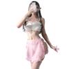 SINROYEE Ladies Sexy Cosplay Lingerie Japanese Anime Maid Outfit Halloween Lace Babydoll Lingerie Set Sexy French Maid (Pink+White) view 1