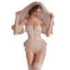 QNCLO Women's sexy perspective lace cut out bride cosplay headdress sexy lingerie white black (white2) view 1