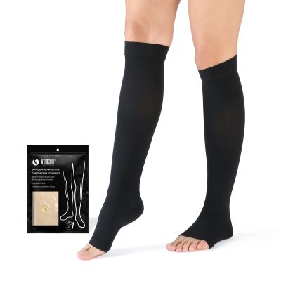 VARCOH Compression Socks for Women,Compression socks Men (S-4XL) Wide Plus Size Flight Socks for Women 20-30 mmHg Knee High Open Toe, Best for Improve Varicose Veins,Leg Blood Circulation (L,Black)