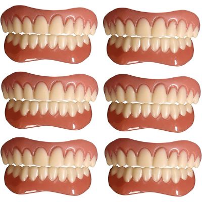 PROPFE Instant False Teeth Unisex Temporary Veneers False Teeth Top Bottom Silicone Dentures Cover Alternative Dentures for Men And Women Natural Tone Reusable,6 pairs