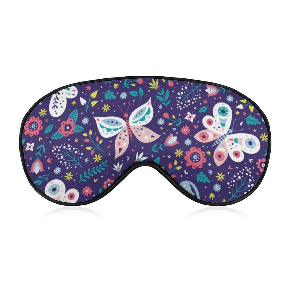 Butterflies and Flowers Sleep Mask Night Cover Eye for Women Men BlockLight for Airplane Travel Nap Adjustable Strap