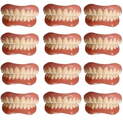 PROPFE Instant False Teeth Unisex Temporary Veneers False Teeth Top Bottom Silicone Dentures Cover Alternative Dentures for Men And Women Natural Tone Reusable,12 pairs