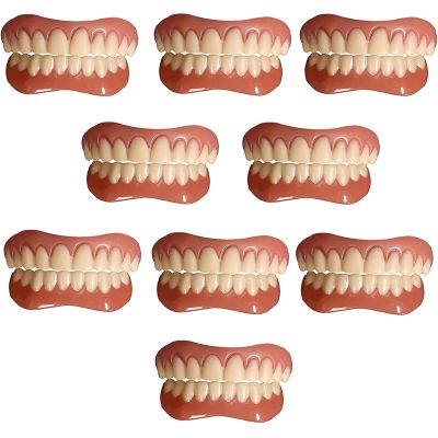 PROPFE Instant False Teeth Unisex Temporary Veneers False Teeth Top Bottom Silicone Dentures Cover Alternative Dentures for Men And Women Natural Tone Reusable,9 pairs