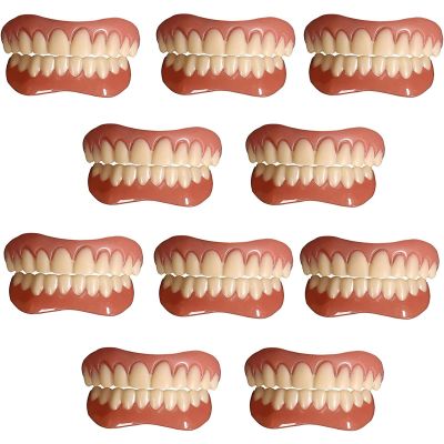 PROPFE Instant False Teeth Unisex Temporary Veneers False Teeth Top Bottom Silicone Dentures Cover Alternative Dentures for Men And Women Natural Tone Reusable,10 pairs