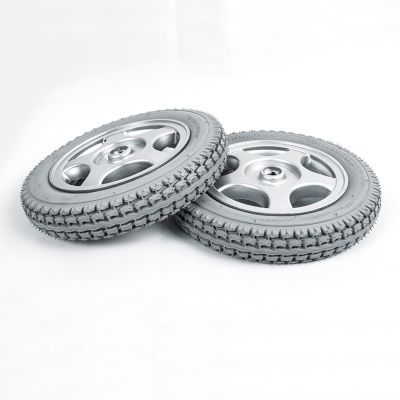 12 1/22 1/4, 12 Inch Electric Wheelchair Replacement Rear Wheels, Rubber Solid Tires, Grey, Bearing 17mm(11/16inch), 1 Pair