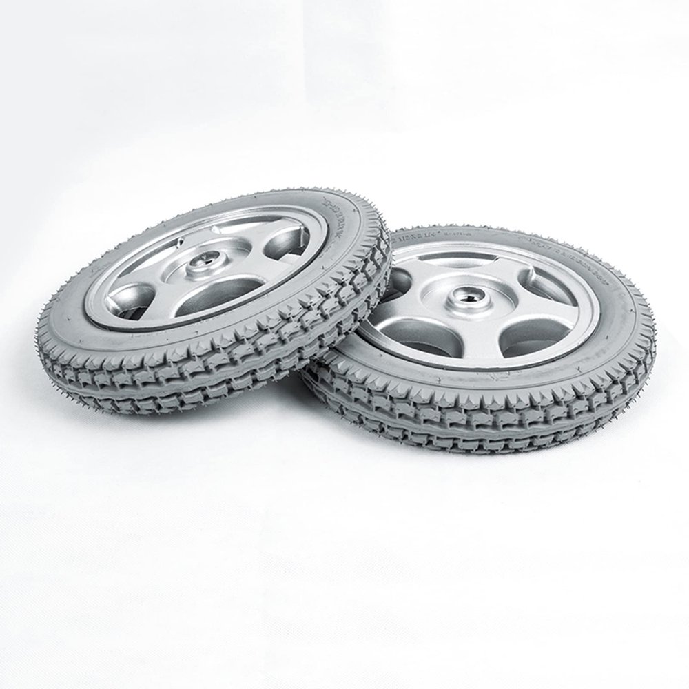 12 1/22 1/4, 12 Inch Electric Wheelchair Replacement Rear Wheels, Rubber Solid Tires, Grey, Bearing 17mm(11/16inch), 1 Pair