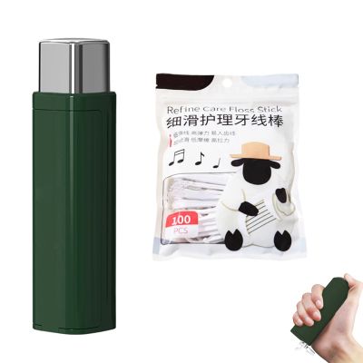 Dental Floss Dispenser Portable Dental Floss Dispenser with 100 Dental Floss Sticks Automatic Popup Dental Floss Dispenser Reusable Floss Dispenser Dental Floss Storage Box for Travel (Green)