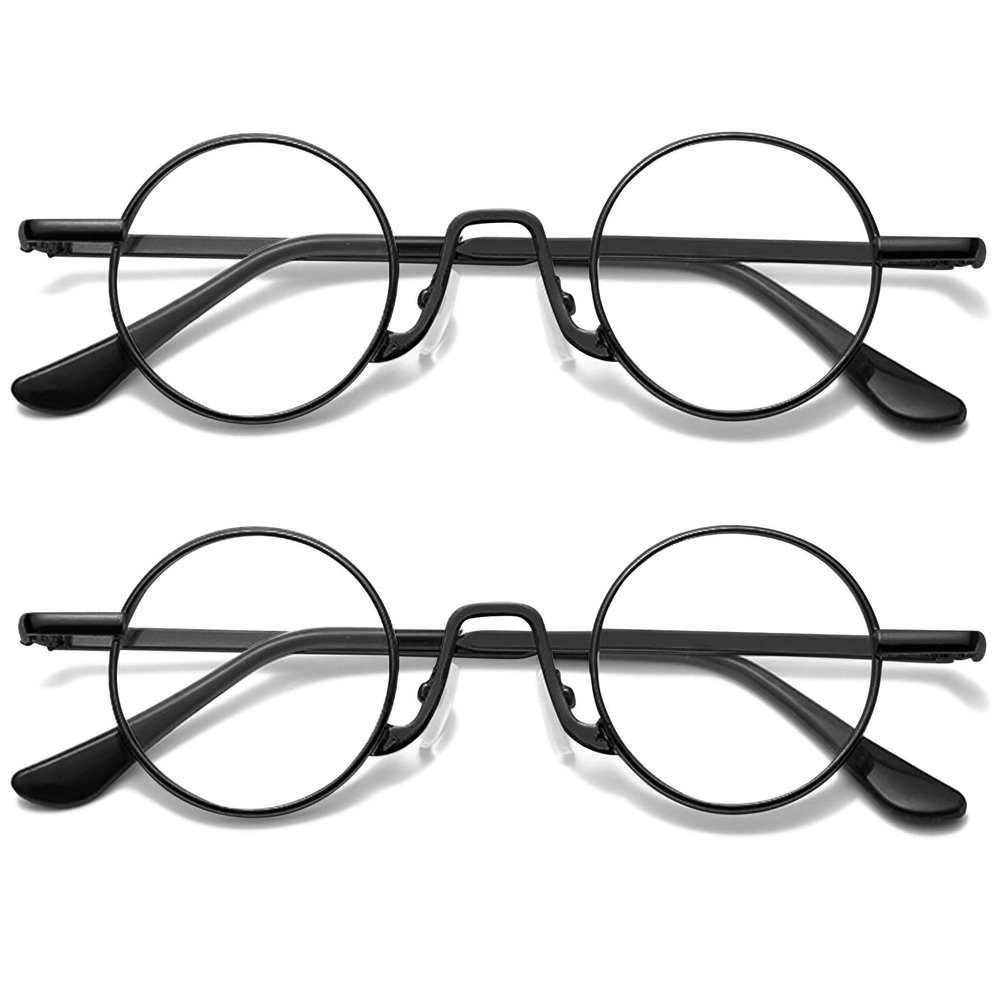 Lanomi Mini Round Reading Glasses Women Men Retro Metal Small Blue Light Blocking Oval Reader Eyeglasses 2 Pack Black 1.0
