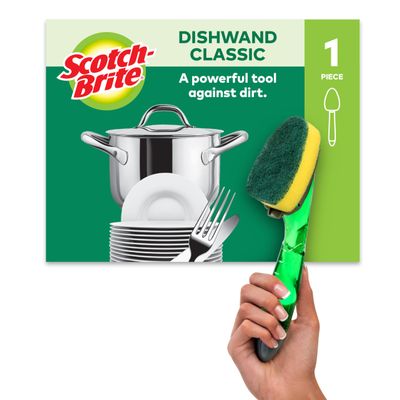 Scotch-Brite Heavy Duty Liquid Dispensing Dishwand Soap Dispensing Brush with Scrubber and Handle, Tough on Stains, Gentle on Hands, for Home Kitchen, Green