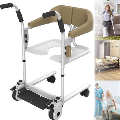 UIBAO Bathroom Wheelchairs Seated Patient Lift,Accessibility Commode Wheelchair,360 Universal Wheel,with Folding Armrests,Bedpan and Soft Seat,for Nursing Home Rehabilitation Wheelchair,Brown