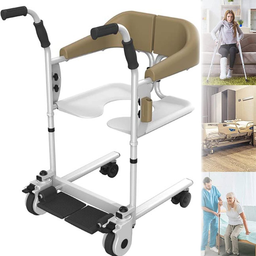 UIBAO Bathroom Wheelchairs Seated Patient Lift,Accessibility Commode Wheelchair,360 Universal Wheel,with Folding Armrests,Bedpan and Soft Seat,for Nursing Home Rehabilitation Wheelchair,Brown