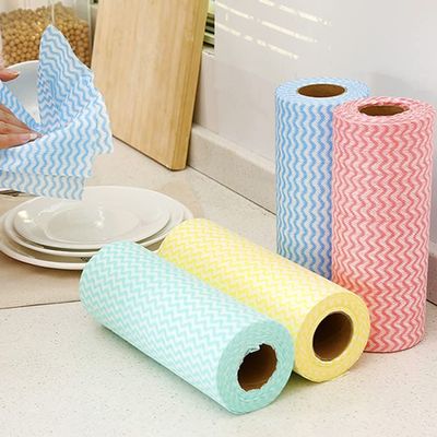 HUFFA 50 Pcs/Rolls Disposable Reusable Kitchen Rolls Non-Woven Kitchen Cloth Rolls Cleaning Rags Scouring Pads Dish Towels (Color : Orange)