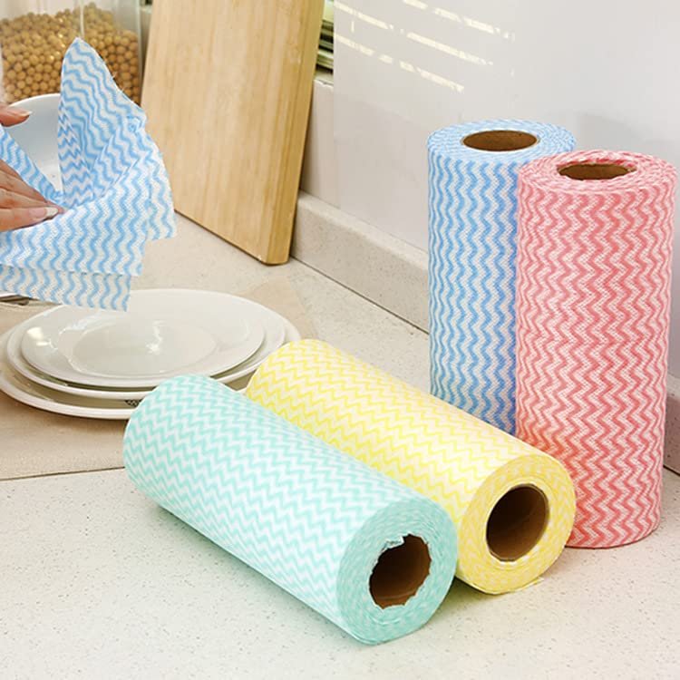 HUFFA 50 Pcs/Rolls Disposable Reusable Kitchen Rolls Non-Woven Kitchen Cloth Rolls Cleaning Rags Scouring Pads Dish Towels (Color : Orange)