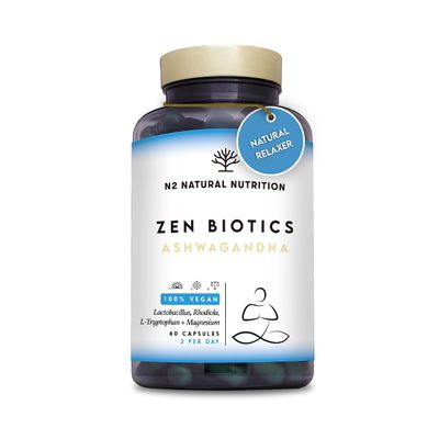 Ashwagandha Capsules. with Probiotics, Magnesium and Tryptophan. and Rhodiola. 60 Capsules. N2 Natural Nutrition