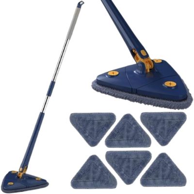 360 Degree Rotating Adjustable Cleaning Mop With 6 Heads, Telescopic Triangle For Washing Floor, Rotatable Extendable Long Handle, Shine Mope With Microfiber Swivel, Quick Dry for Effortless, Tidy Set