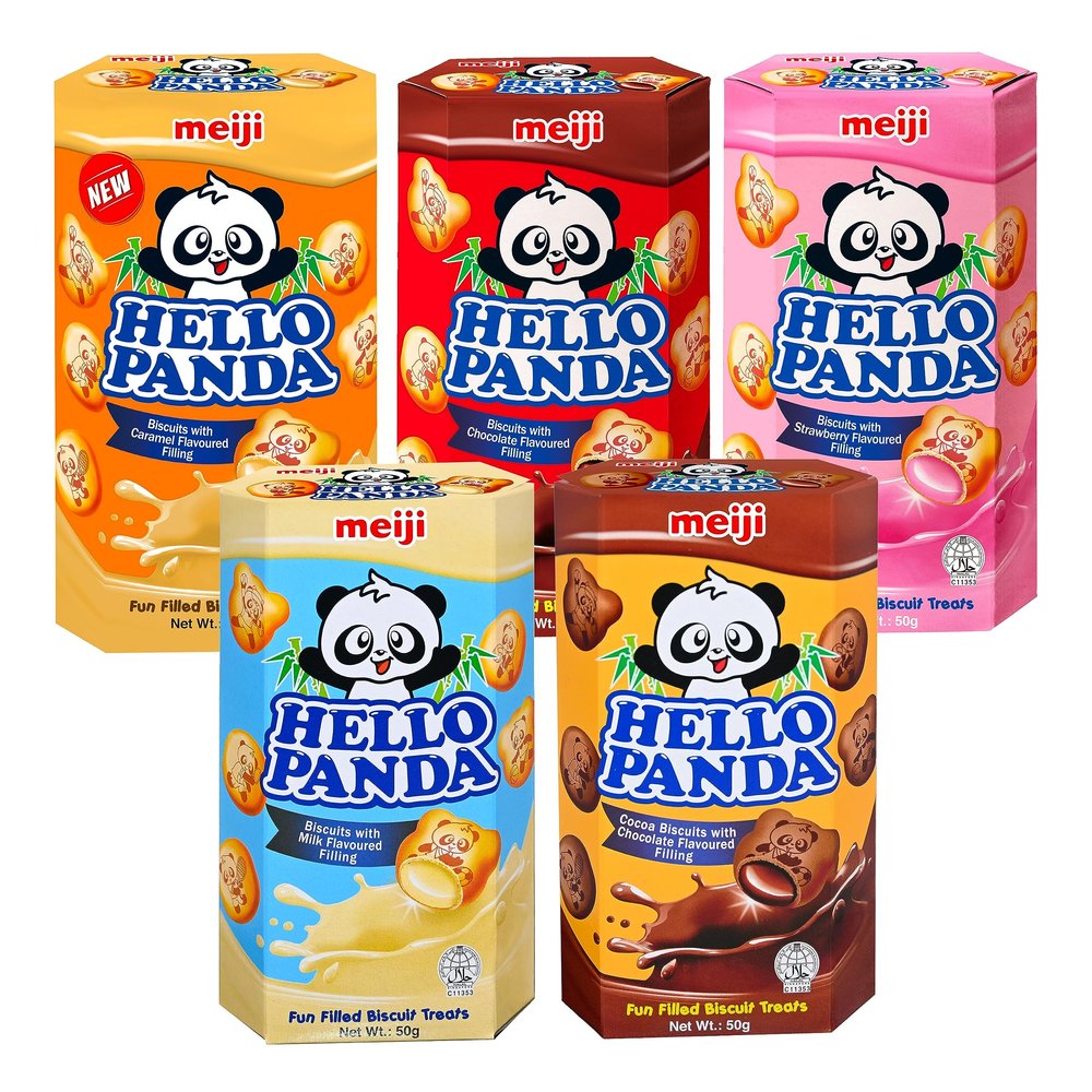 Meiji Hello Panda Biscuits Flavoured Fillings Snacks (Pack of 5 Assorted Flavours) Halal
