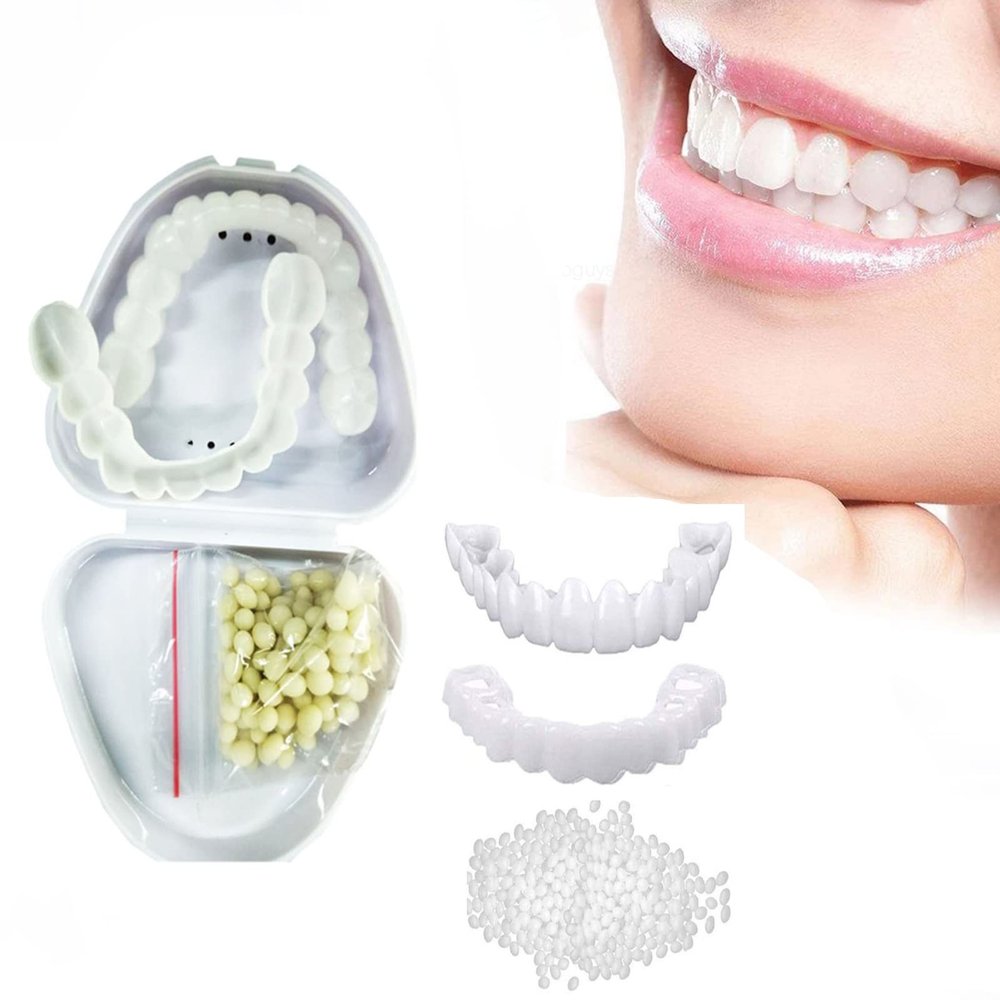 Fake Teeth for Adults, 2 Pairs Clip in Veneers Teeth Perfect Smile Veneers False Teeth Veneers Dentures Snap on Veneers Snap in Teeth Instant Veneers Whitening Cosmetic Teeth for Men and Women