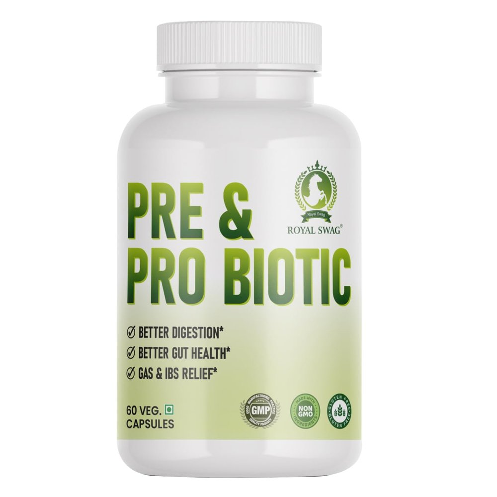 Royal Swag Probiotic and Prebiotic Capsules - Pre + Probiotic for Women and Men Gut Health Support for Digestive Wellness- Vegan, Non-GMO, Gluten Free - 60 Caps (60 Day Servings)