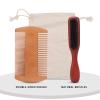 Beard Comb Brush Set with Storage Bag, Skin Friendly Beard Brush with Soft Bristles, Double Sided Mustache Beard Comb Kit for Styling, Durable Beard Care Kit for Home Hair Salon view 2