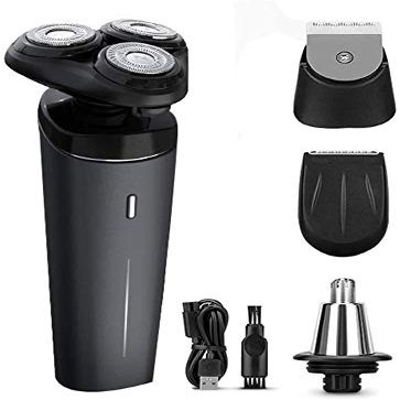LIIAV Electric Razor for Men Electric Face Shavers Rechargeable Shaving Men's Cordless Razors IPX7 Waterproof Wet Dry 4 in 1 Rotary Shavers Beard Nose Mustache Trimmer USB Charging Black