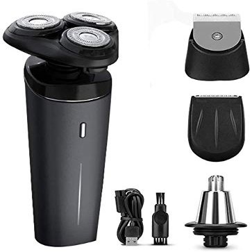 LIIAV Electric Razor for Men Electric Face Shavers Rechargeable Shaving Men's Cordless Razors IPX7 Waterproof Wet Dry 4 in 1 Rotary Shavers Beard Nose Mustache Trimmer USB Charging Black