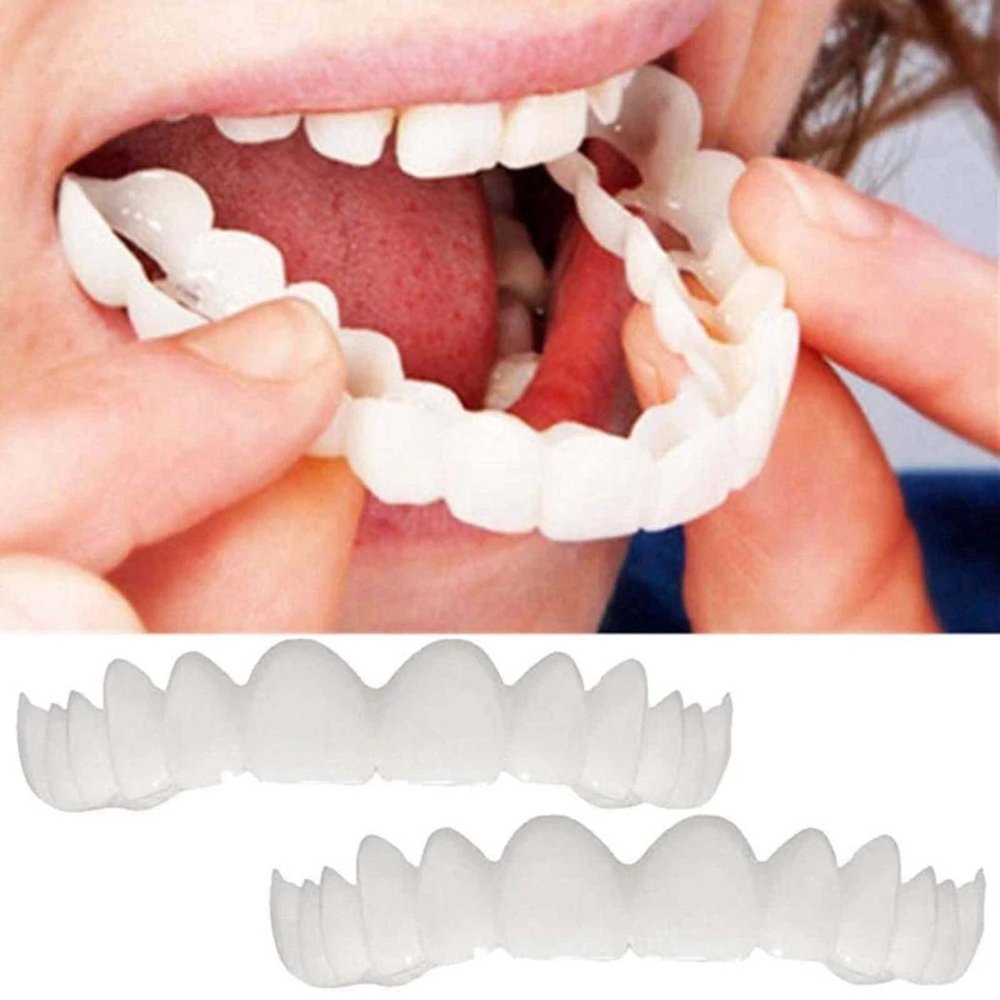 2 Pairs Instant Veneers Dentures Cosmetic Fake Teeth Braces Whitening Cosmetic Tooth Covering Snap On Teeth Top and Bottom Clip in Veneers Teeth Temporary Upper and Lower False Teeth for Men Women