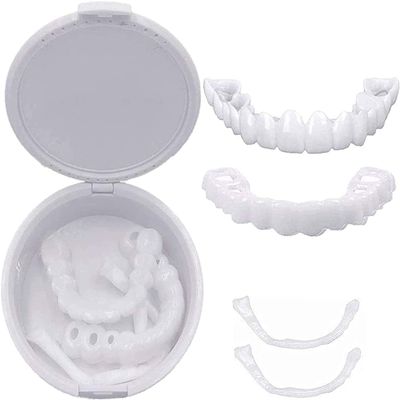 Giural 2 Pairs Instant Veneers Dentures, Cosmetic Teeth Veneers Temporary Denture Fake Teeth Smile Veneers Snap in Teeth, Snap on Veneers False Teeth Instant Teeth Whitening Kit for Men and Women