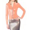 Casual Turtleneck Middle Zipper Elastic Jackets Long Sleeve Ladies PVC Club Dancing Top,Light Orange,L view 1