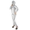 Leather Long Sleeve High Weist Elastic Wet Look PVC Zip Front Hooded Bodysuit Costumes Jumpsuit,Silver,XXXL view 1