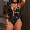 Babydoll Lingerie for Women Sexy Naughty Patent Leather Cut Out Teddy Lingerie Halter Sleepwear Boudoir Outfits Sleepwear Sex Things for Couples Kinky view 2