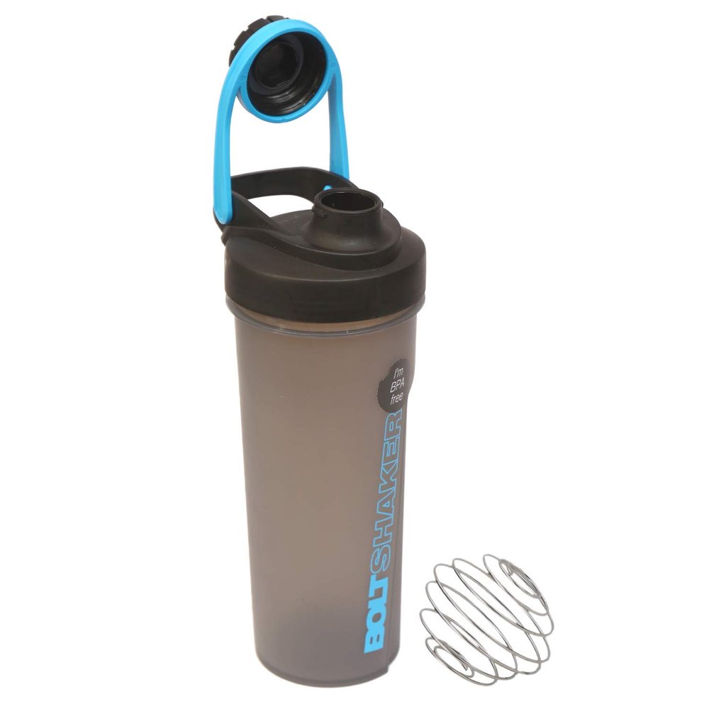700 ml/ 23.6oz Bolt Virgin Plastic Protein Shaker Bottle with Steel Wire Blending Ball Measurable Tight Screw Cap Leakproof Dishwasher Safe Bottles Sports Supplements Fitness Freak Gym BPA Free (Blue)