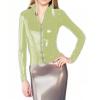 Casual Turtleneck Middle Zipper Elastic Jackets Long Sleeve Ladies PVC Club Dancing Top,Fruit Green,5XL view 1