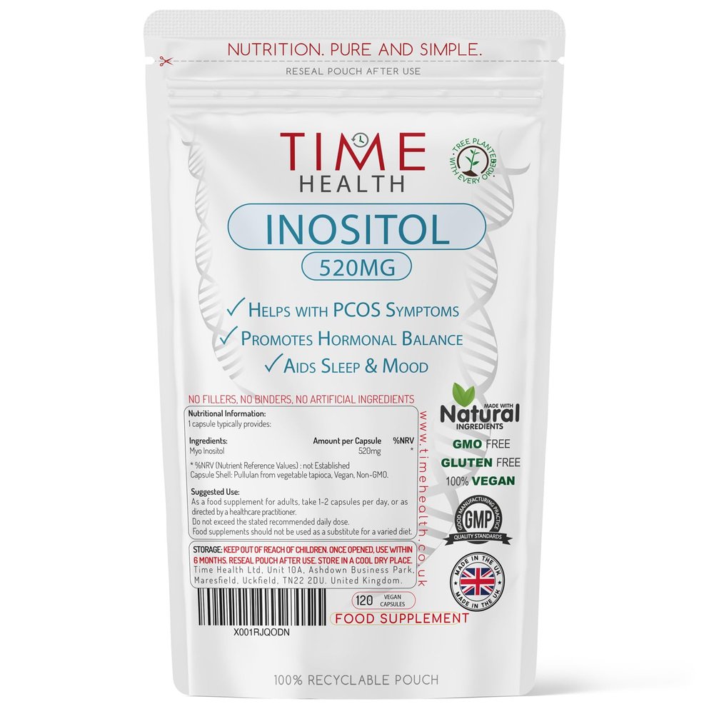 Inositol - 520mg x 120 Capsules - PCOS, Liver, Sleep & Mood Support - Pure Myo Inositol - UK Made Supplement - GMP Standards - Zero Additives