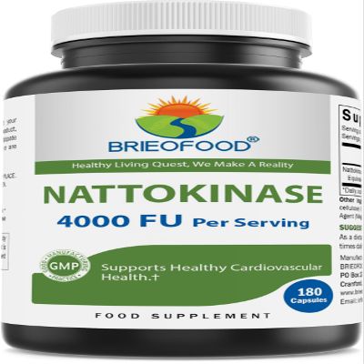 Brieofood Nattokinase 4000 FU (Fibrinolytic Unit) per Serving - 180 Capsules - Circulatory Health Support