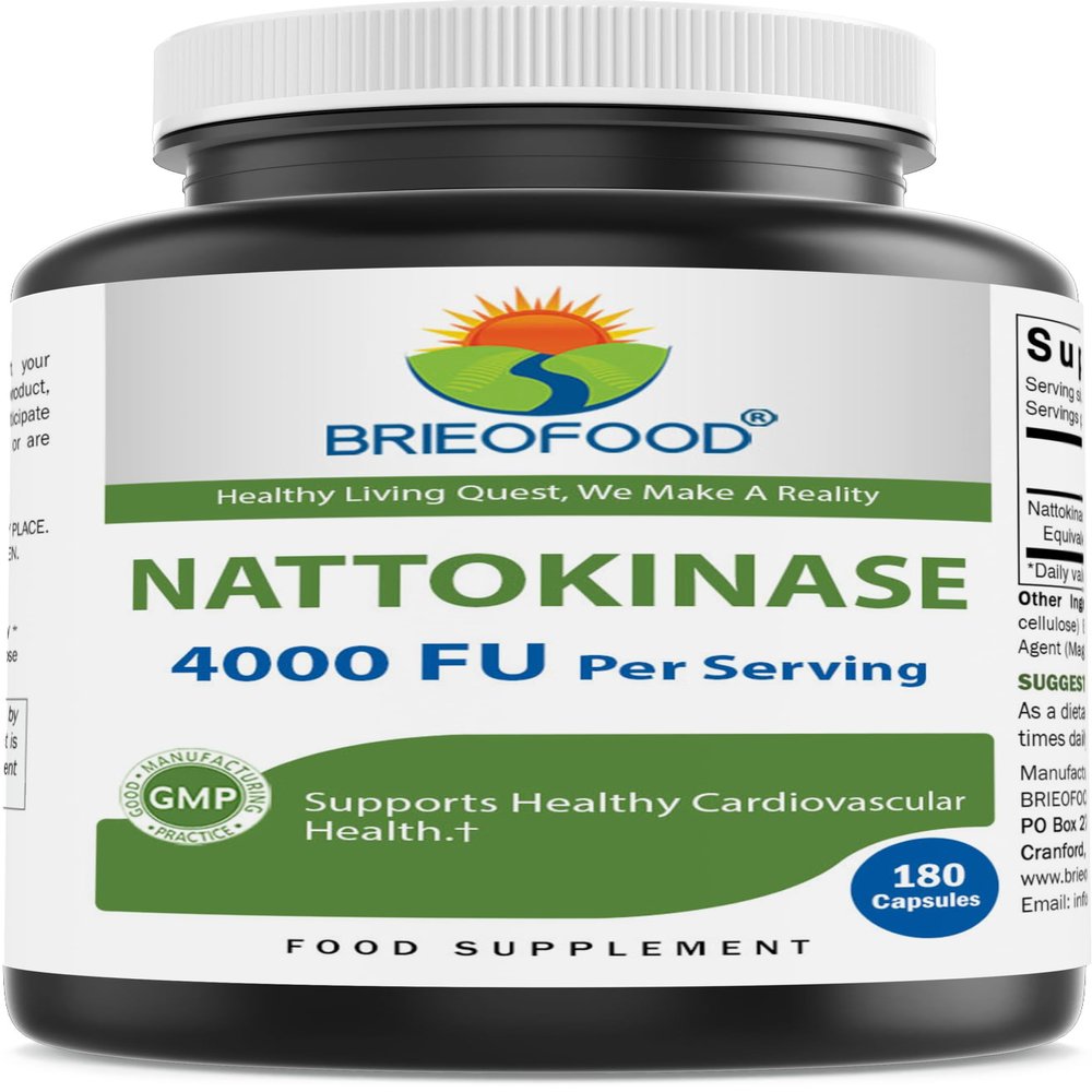 Brieofood Nattokinase 4000 FU (Fibrinolytic Unit) per Serving - 180 Capsules - Circulatory Health Support