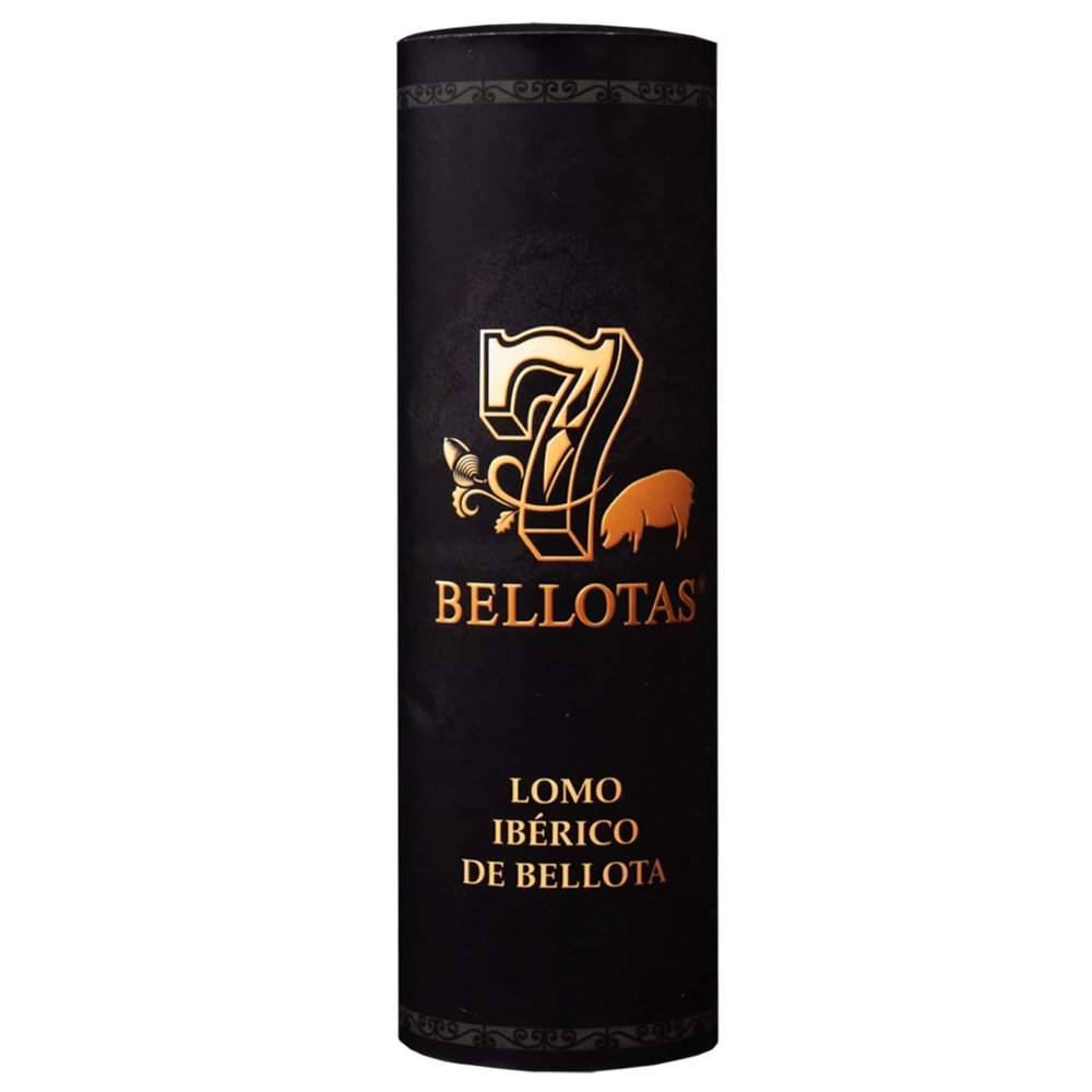 7 BELLOTAS 100% Iberico Cured Loin | Acorn-fed Cured Loin Made from Free-Range Iberian Pigs | Lomo Iberico de Bellota | 1 Tube +500 g