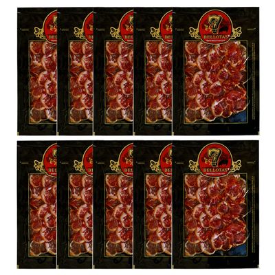 7 BELLOTAS 100% Iberico Cured Loin | Acorn-fed Cured Loin Made From Free-Range Iberian Pigs | Lomo Iberico de Bellota | Sliced 10 X 100 gr.