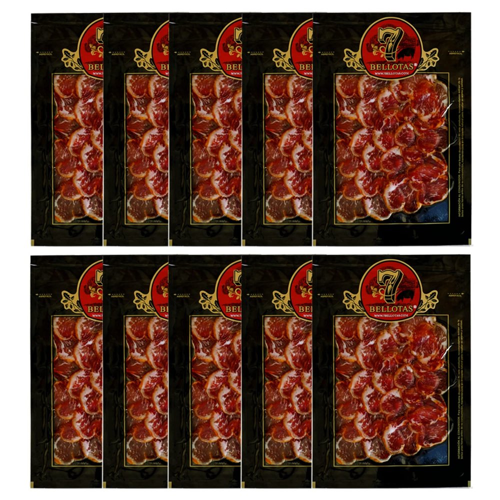 7 BELLOTAS 100% Iberico Cured Loin | Acorn-fed Cured Loin Made From Free-Range Iberian Pigs | Lomo Iberico de Bellota | Sliced 10 X 100 gr.