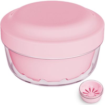 Mckkor Leak Proof Denture Case, Denture Cups Bath,Dentures Container with Basket Denture Holder for Travel,Mouth Guard Night Gum Retainer case Container (Pink)