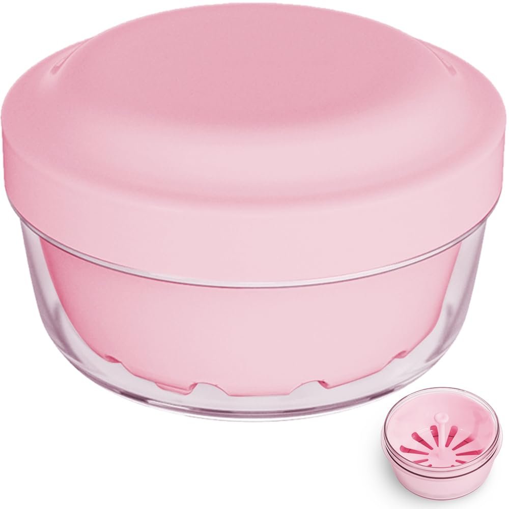 Mckkor Leak Proof Denture Case, Denture Cups Bath,Dentures Container with Basket Denture Holder for Travel,Mouth Guard Night Gum Retainer case Container (Pink)