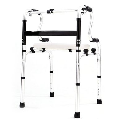 TOUISEDGI Lightweight Waterproof Folding Walker for Seniors, Adult Walker, Portable Medical Walker with Adjustable Height(Aluminum double bend with bath seat plate)
