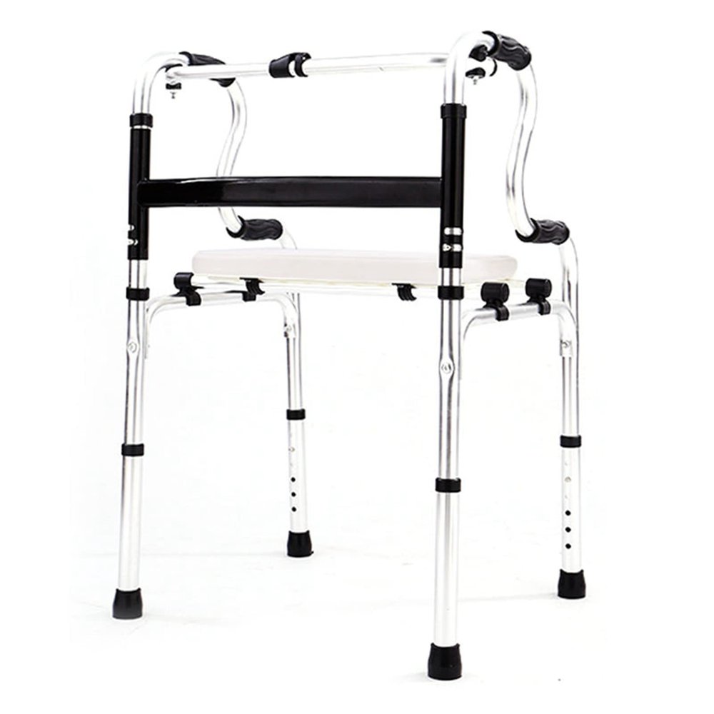TOUISEDGI Lightweight Waterproof Folding Walker for Seniors, Adult Walker, Portable Medical Walker with Adjustable Height(Aluminum double bend with bath seat plate)