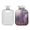 Lavender Highland Cattle Unicorn Hot Water Bottle with Velvet Cover, 1L Hot Water Bag for Hot and Cold Compress, PVC Hand Feet Warmer view 1