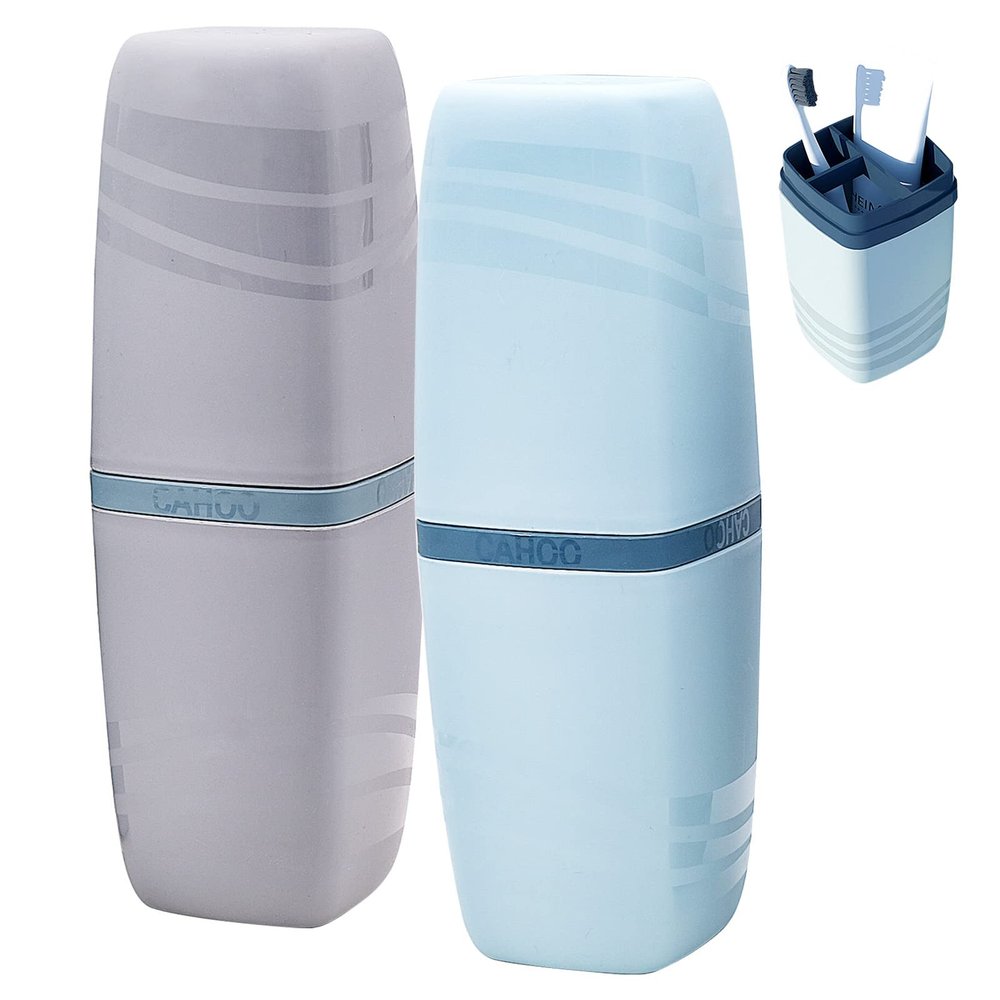 FORYNXHWIN 2 Pcs Travel Toothbrush Cup Travel Toothbrush Case Washing Cup Toothbrush Holder Travel Cup for Travel Hiking Camping Business Trip BathroomBlue and Grey