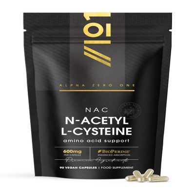 N-Acetyl L-Cysteine 600mg with BioPerine  90 Vegan Capsules  Vegan Fermented Amino Acid  Resealable and Recyclable Pouch by Alpha01