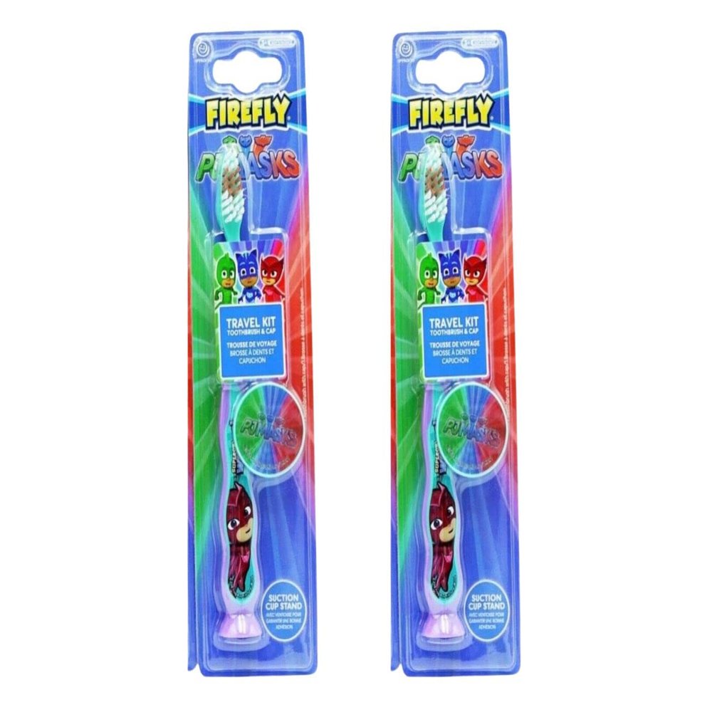 2 x Travel Kit Soft Toothbrush & Cap with Suction Cup Stand 3+ Purple/Teal
